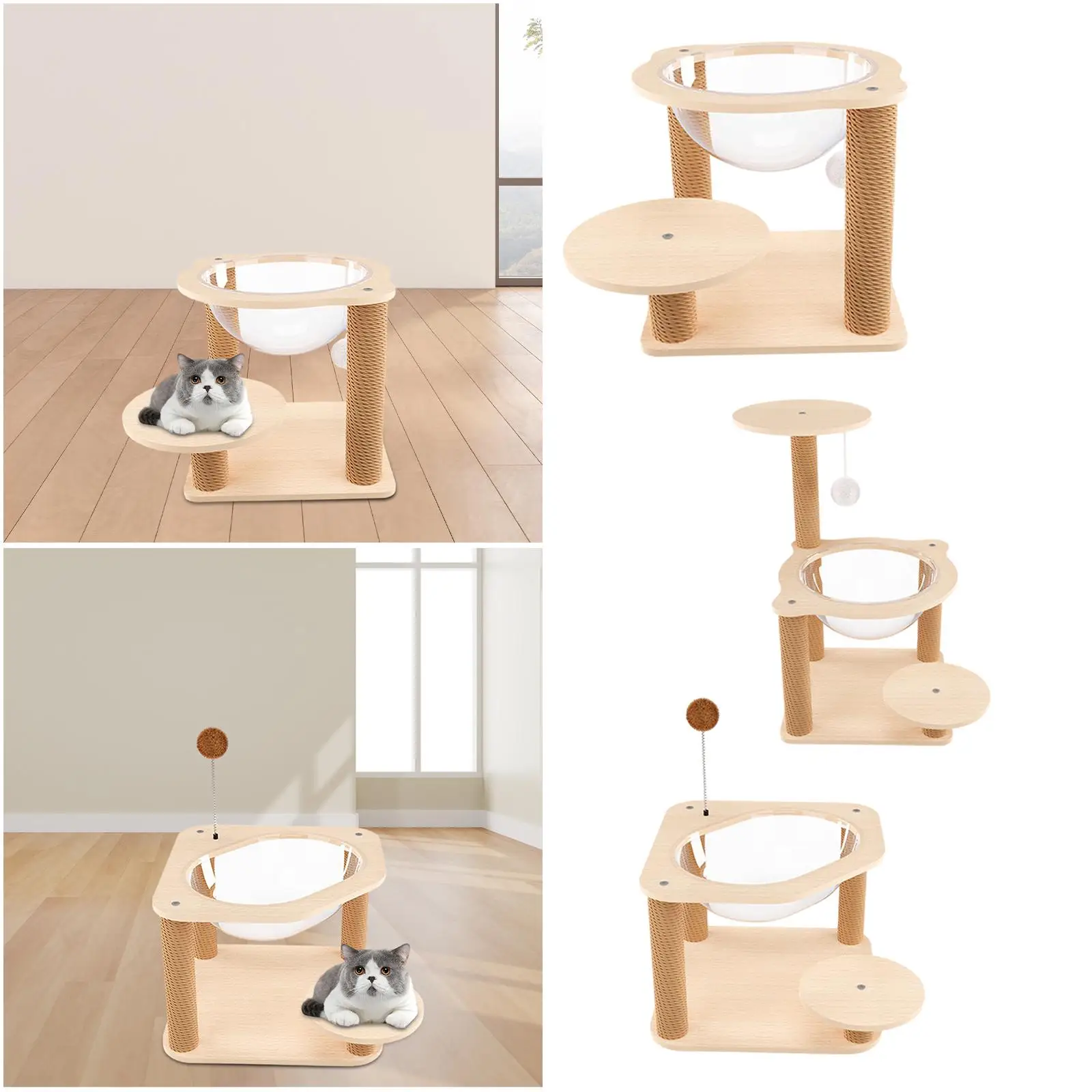 Wooden Cat Tree Activity Centre Stable Cat House Cat Hammock with Scratching Posts Cat Bed Cat Nest for Kitty Cats Kittens Bunny