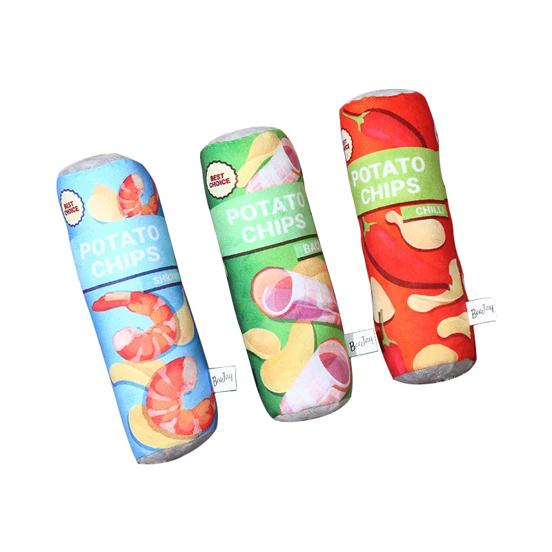 Juguete para morder perros calientes, simulación de voz, patatas fritas, suministros de molienda de dientes de Gato, juguetes de peluche para mascotas, 1 ud.