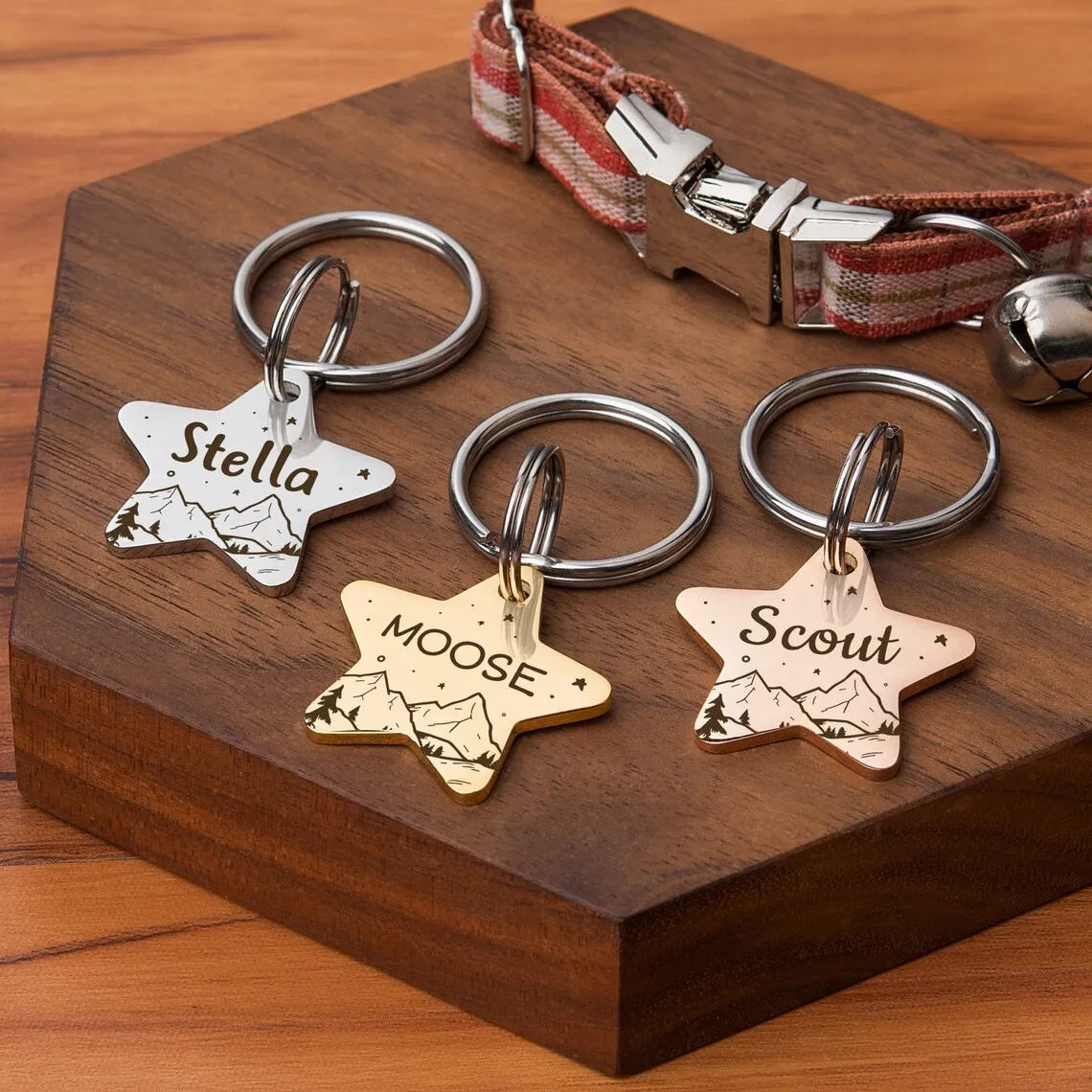 Etiqueta de identificación personalizada para Collar de mascota, etiquetas personalizadas con patrón de estrella y nombre de mascota para Collar de identificación de gatito, colgante con placa con nombre para perros y gatos, suministros - imagen 2