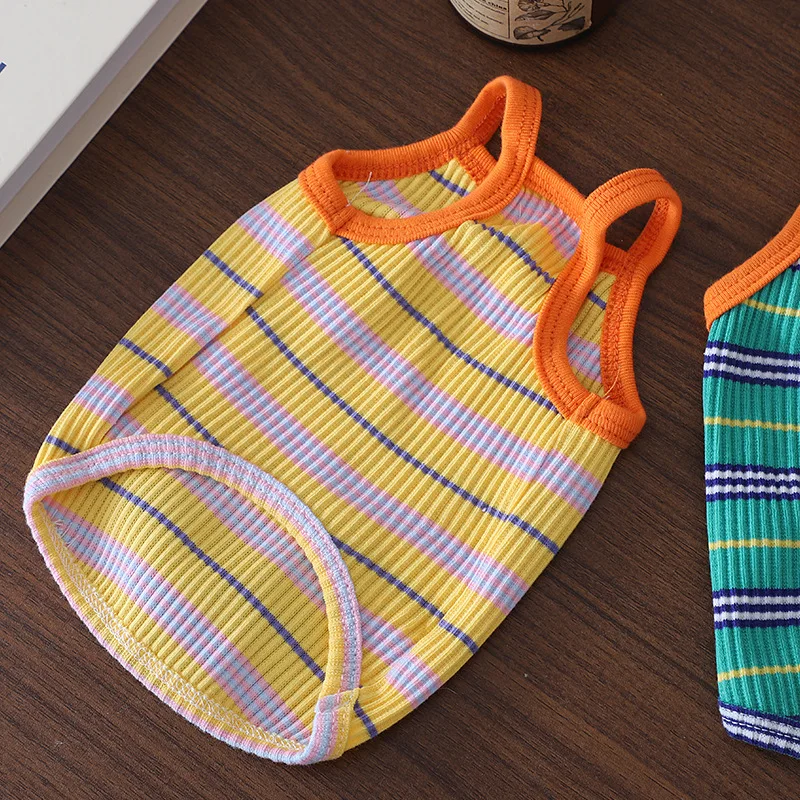 Chaleco fino a rayas de primavera para mascotas, chaleco protector solar transpirable para gatos, ropa para perros pequeños - imagen 3