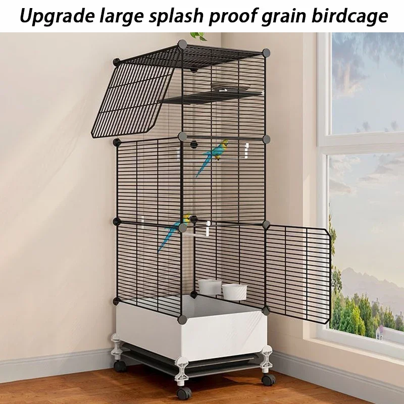 Jaulas para pájaros de interior DIY, jaulas grandes de Metal y hierro para pájaros, divisor para loros, Villa de tordo, jaula de lujo para pájaros, alimentos antisalpicaduras, suministros para mascotas - imagen 4