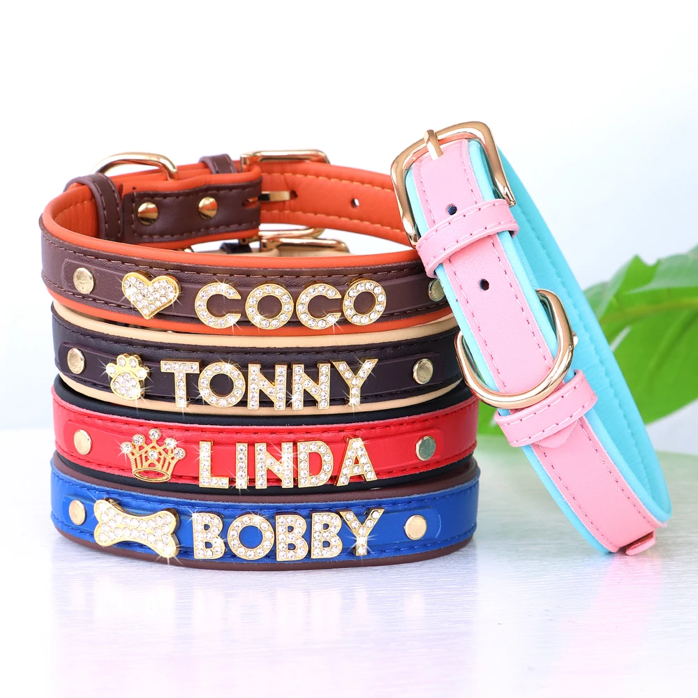 Collar de perro personalizado con diamantes de imitación ostentosos, collares con nombre para perros, Chihuahua, Pug, collares para gatos, nombre, letra, abalorio, accesorios para mascotas - imagen 2