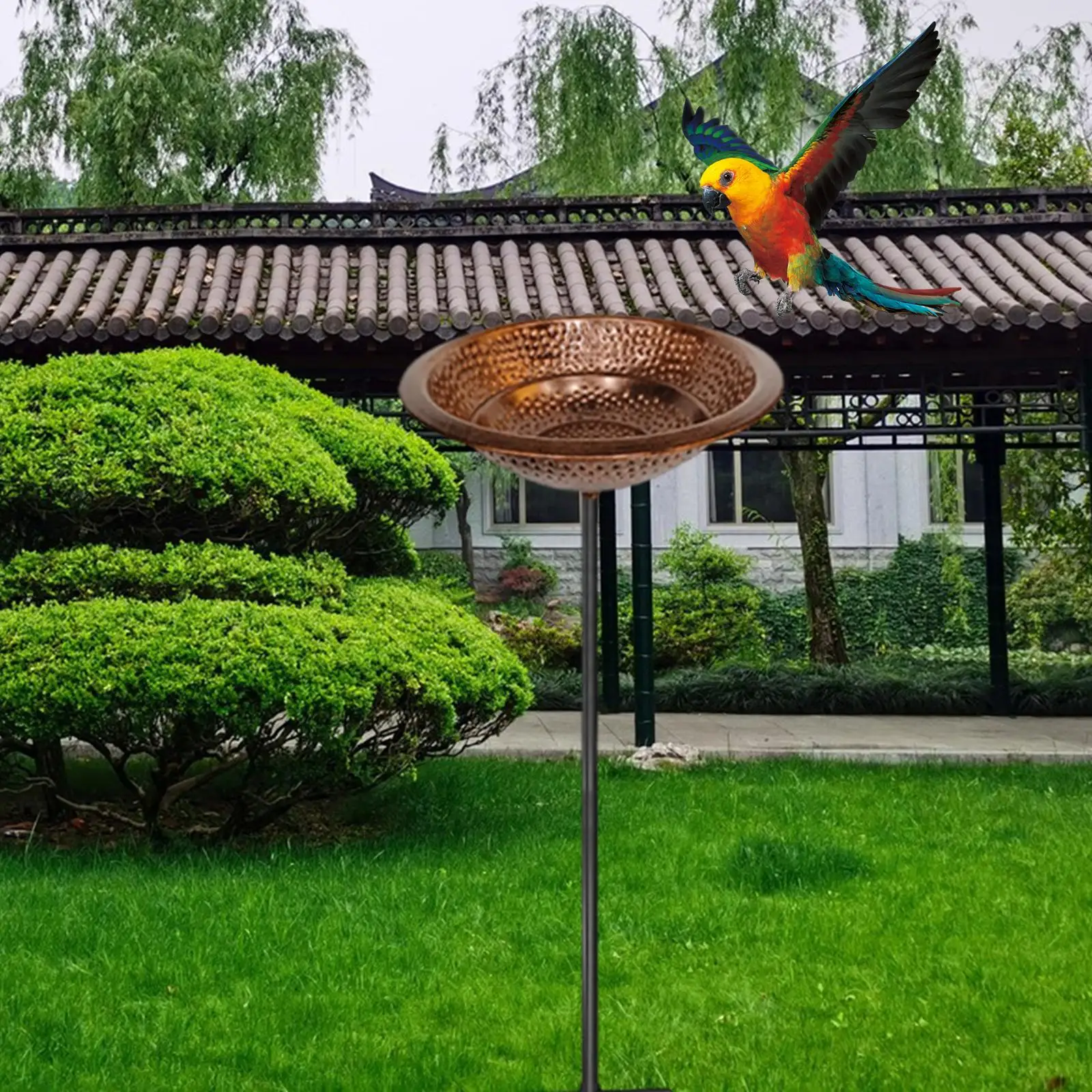 Iron Birdbath Drinking Landscape Gift,Bird Feeder Tray with 5 Pronged Base Feeding Station for Fence Balcony Yard Lawn Backyard