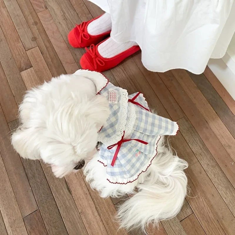 Lindo vestido de princesa para perro con lazo de verano, chaleco para cachorro, jersey fino de peluche, ropa para perro azul marino, hermoso traje de marinero, abridor de mascotas - imagen 2