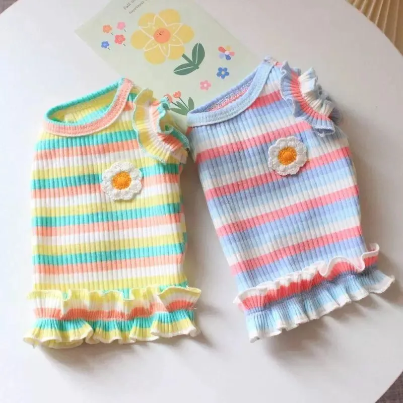 Booteely-Camiseta a rayas suave y creativa para perros, ropa exquisita y cómoda para cachorros, bonito vestido de poliéster para perros, Bichon