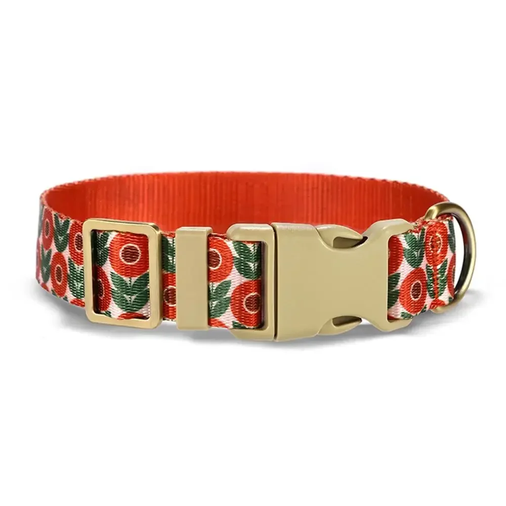 Collar de perro personalizado con grabado gratuito, correa para mascotas a juego, hebilla de contactos personalizados, Collar para mascotas de gato con flores rojas - imagen 2