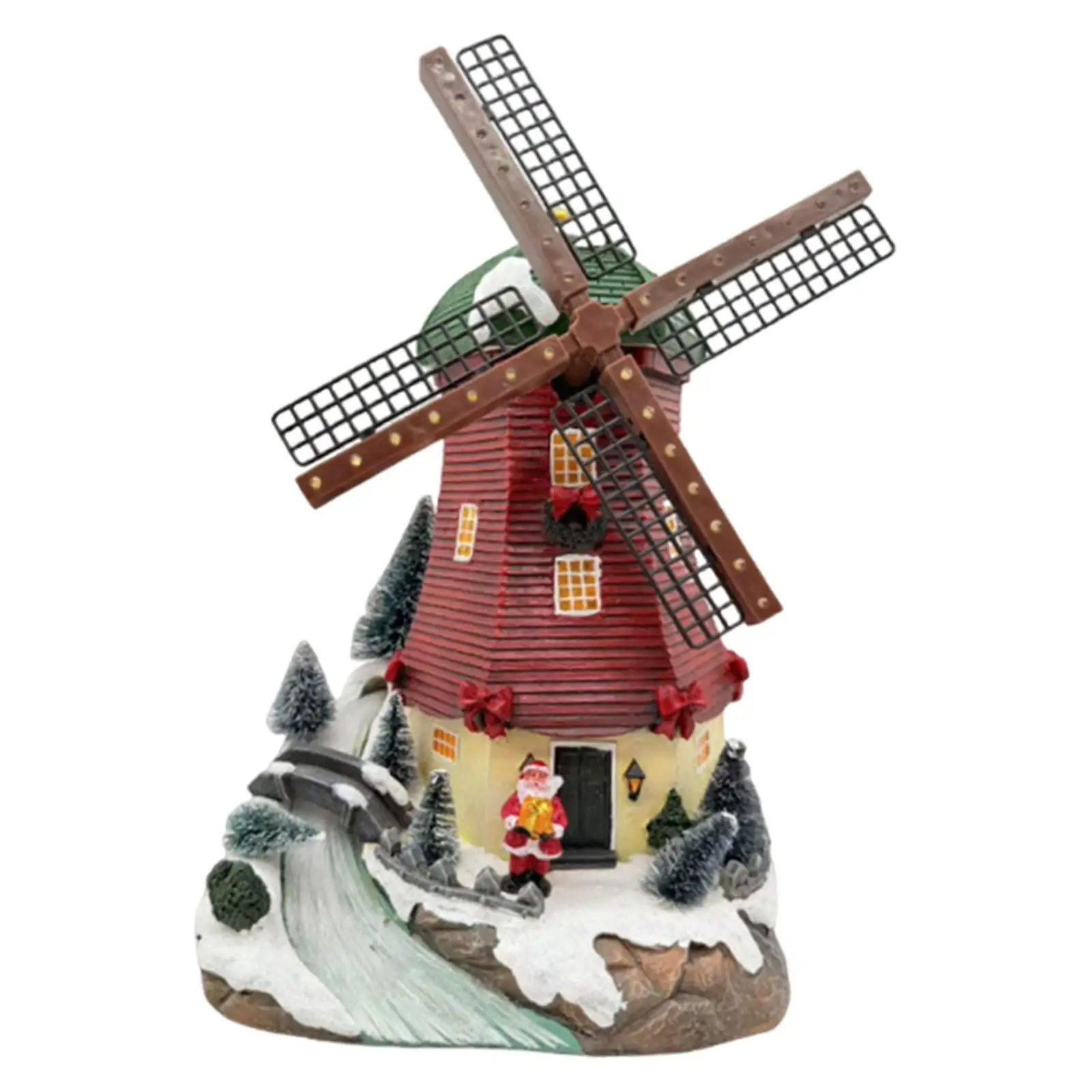 Christmas Windmill Statue Xmas Gift with Light Music Creative Collectible