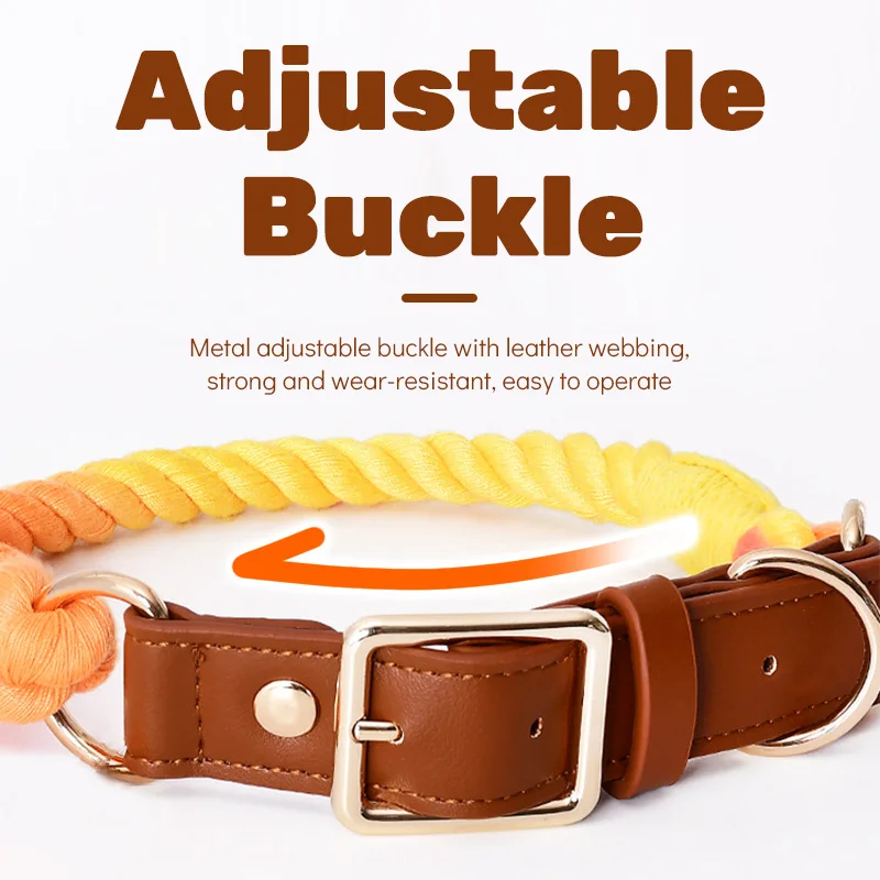 Collar y correa ajustables para perro, correa de cuero antitirones para mascotas, cuerda de remolque de algodón, hebilla de Metal para perros pequeños, medianos y grandes, caminar - imagen 2