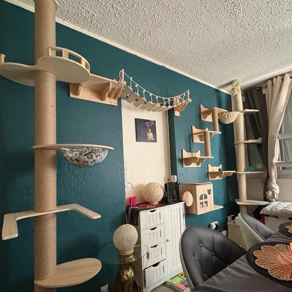 Estantes de escalada para gatos en pared con hamaca y rascadores - imagen 4