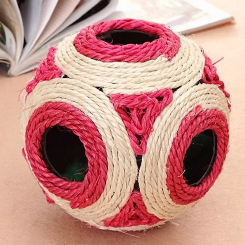 Bola de Sisal interactiva para gatos, juguete de captura de plumas, a prueba de mordeduras, productos para mascotas - imagen 2