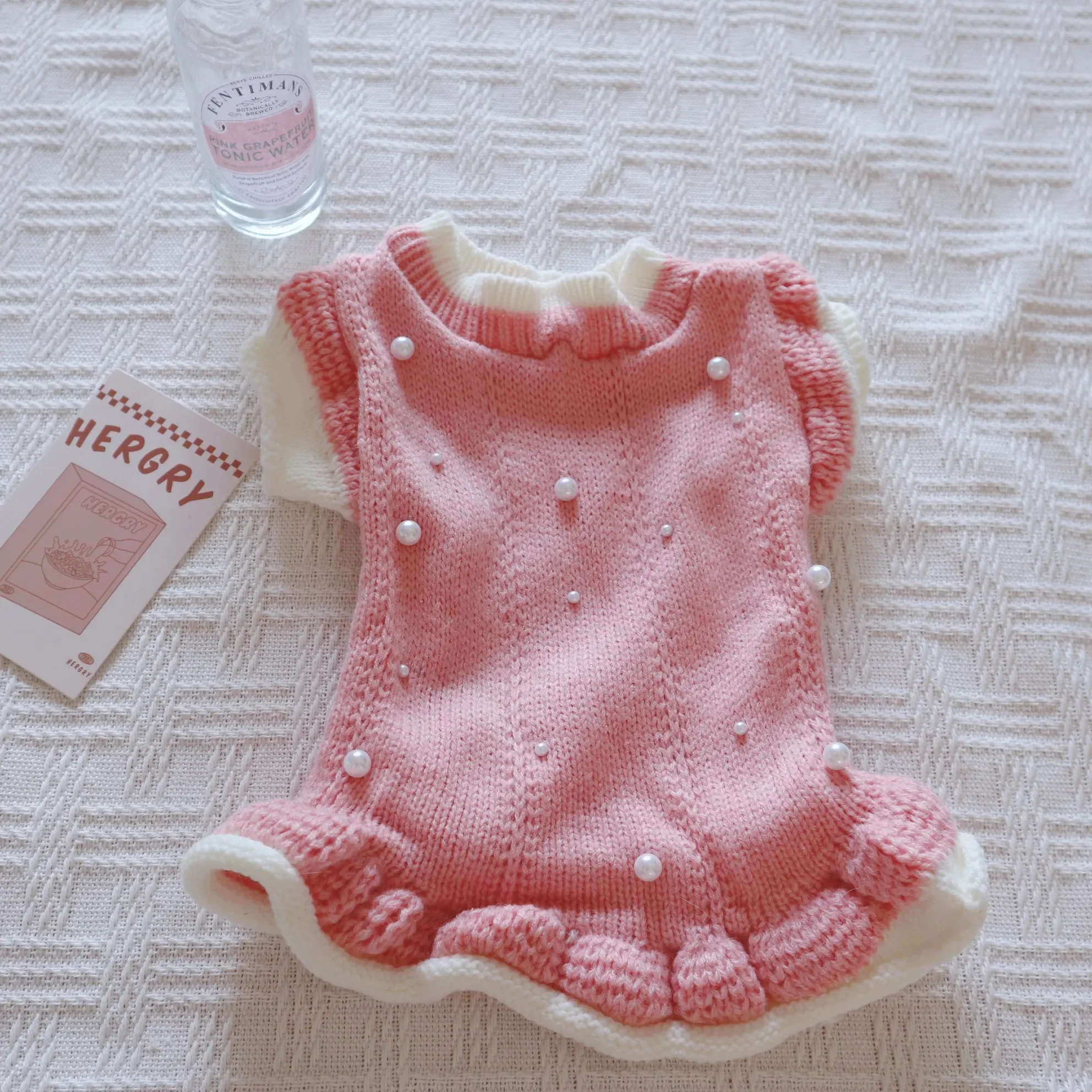 Chaleco rosa para perro, suéter sin mangas rizado con perlas, cálido para mascota, Otoño Invierno, gato, perro, disfraz de primavera para perro, ropa para perros, ropa para mascotas - imagen 4