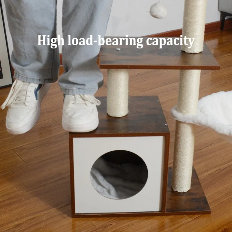 Árbol para gatos de madera maciza, gabinete interior, árboles para gatos, poste rascador, juguete, torre para gatos, cama rascador, escalar, ocultar, casa para mascotas de varios niveles - imagen 4