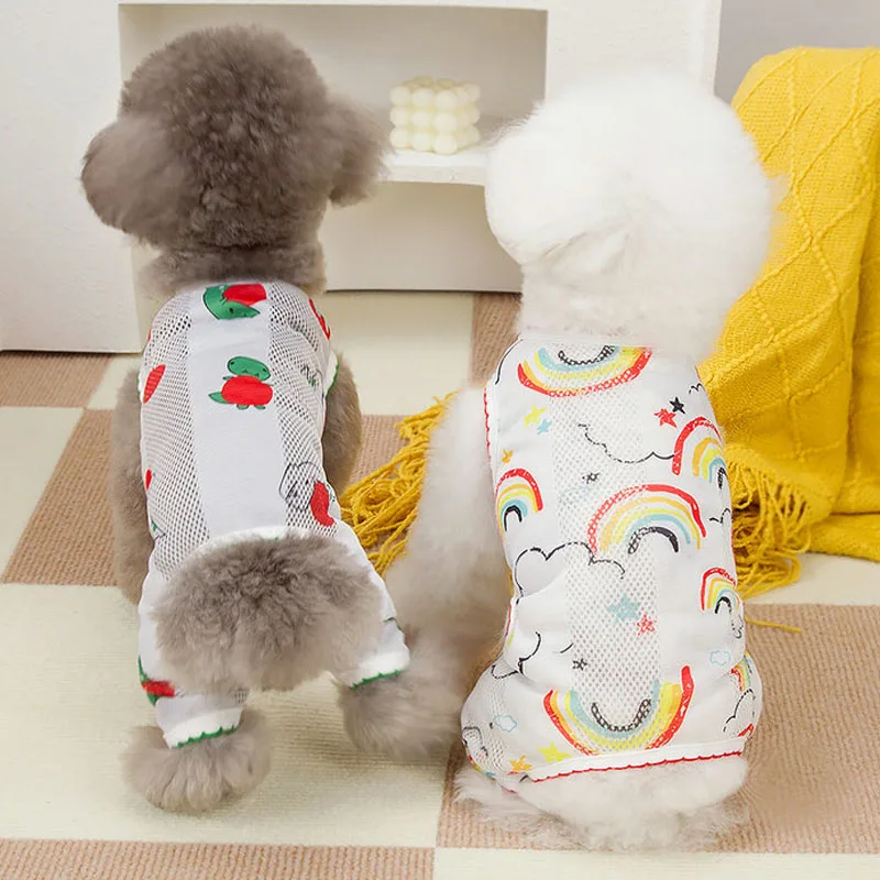 Ropa estampada de malla para perros, mono con capucha, prevención de mosquitos, pijama con capucha de 4 patas para niños y niñas, ropa de mono para perros pequeños Yorks # L L - imagen 2