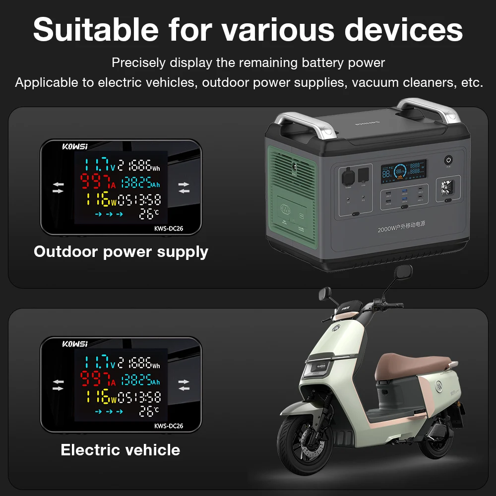 KWS-DC26 DC8-80V Detector de carga de batería pantalla LCD a Color voltímetro amperímetro medidor de energía eléctrica monitoreo de voltaje de corriente - imagen 5