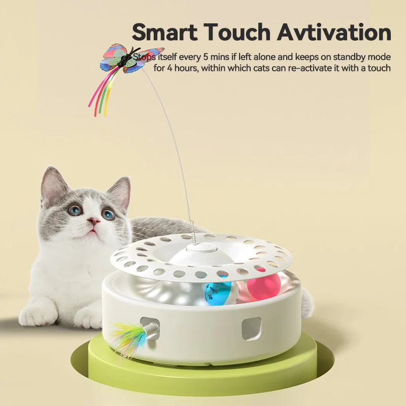 ROJECO-juguete inteligente para gatos, bolas automáticas para gatos, mariposa eléctrica, juguete para burlas, pluma de emboscada, juego interactivo de juguetes para mascotas 3 en 1, suministro para gatos - imagen 3