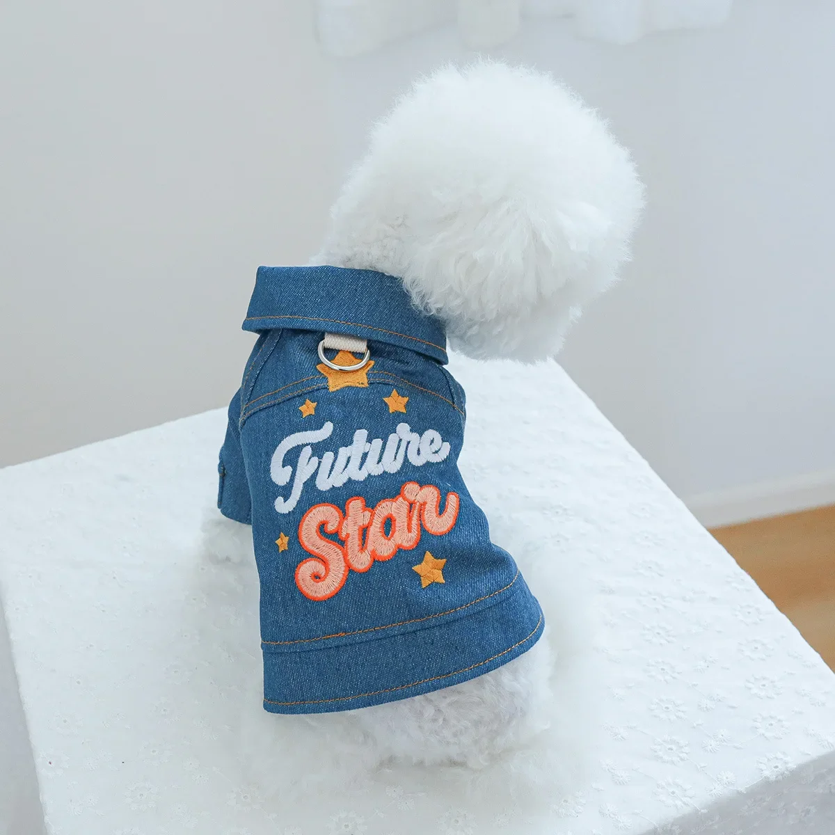 Abrigo vaquero con forma de estrella para mascotas, chaqueta para perros, abrigo con solapa para gatos, cortavientos vaquero con estrellas, ropa de diseñador para perros, ropa para cachorros