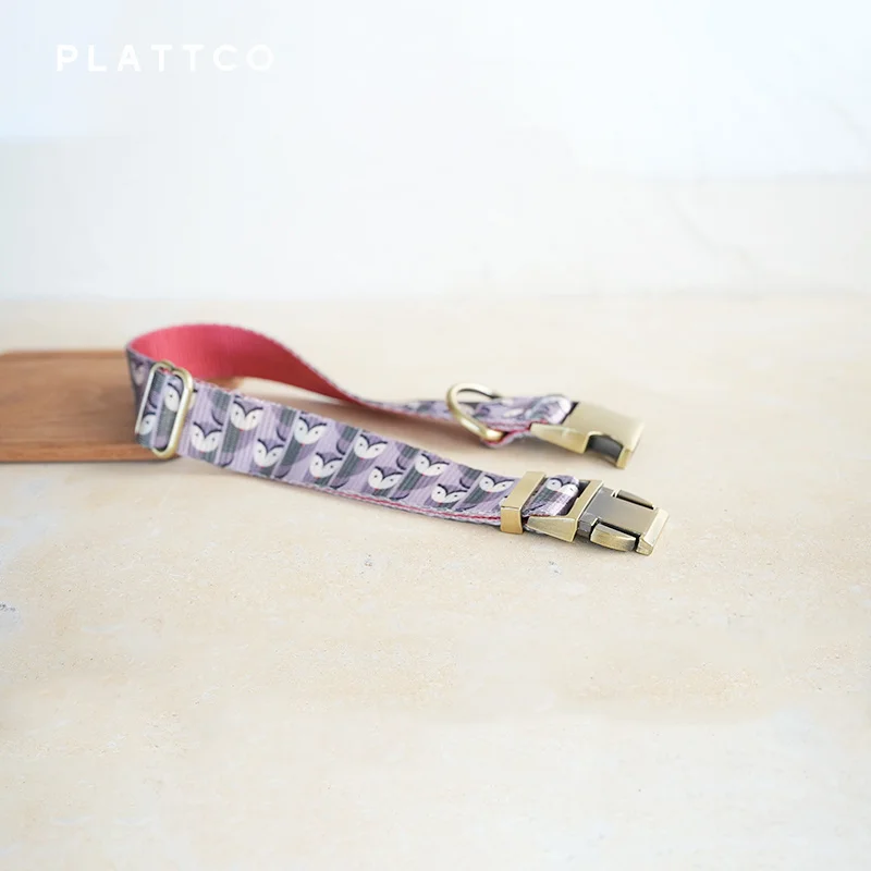 Conjunto collar y correa para perro estampado búhos – Hebilla de bronce - imagen 3