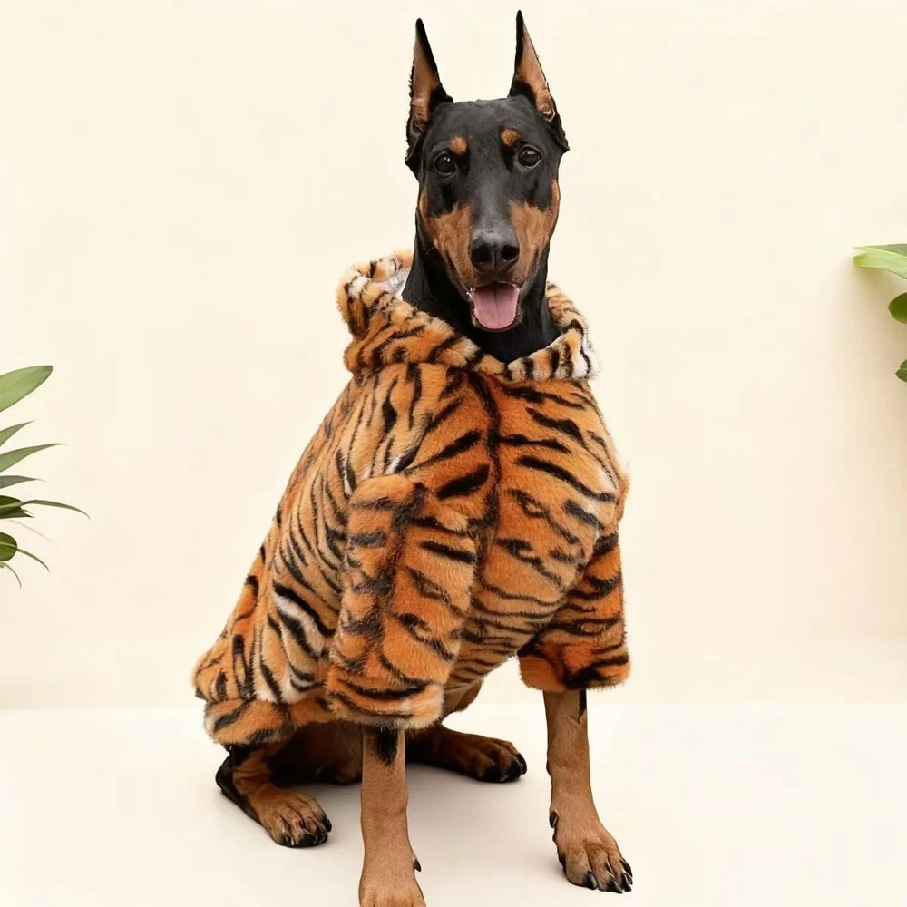Suéter de piel de tigre para perros grandes, ropa cálida con estampado de leopardo para Doberman Border Collie Media, ropa para perros grandes en invierno