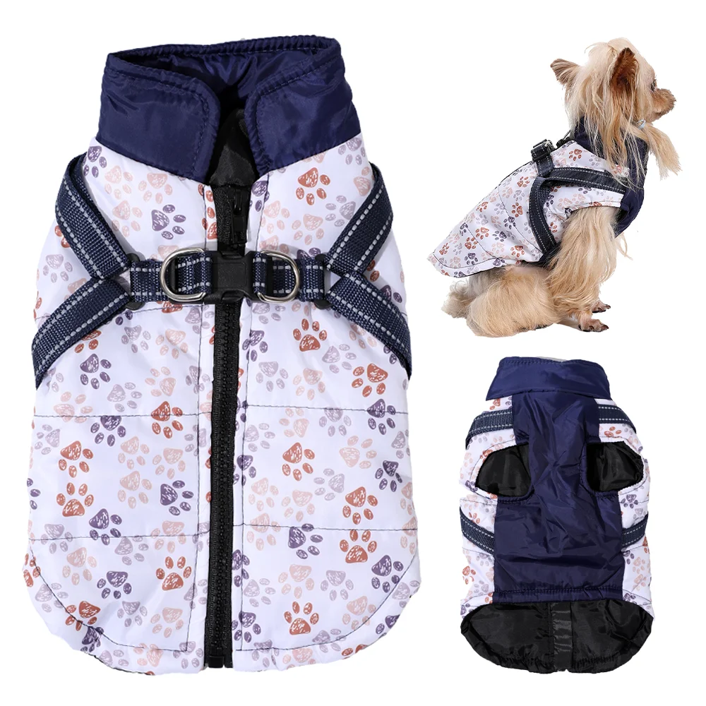 Ropa reflectante para perros con arnés con cremallera impermeable invierno cálido chaleco para mascotas abrigo para perros pequeños medianos chaqueta a prueba de viento para cachorros