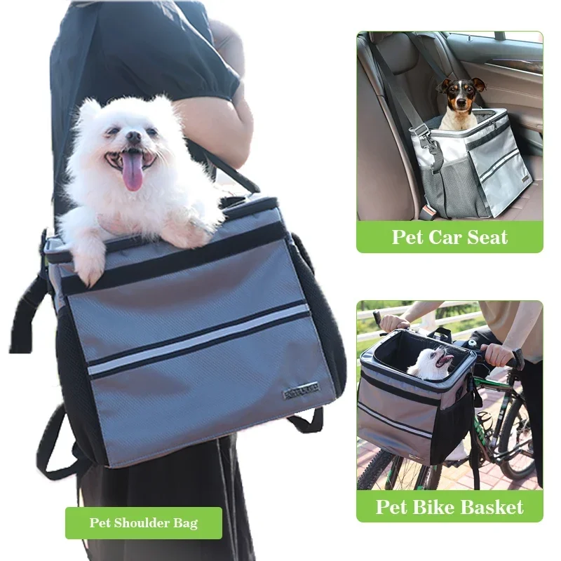 Cesta de bicicleta para perros pequeños y medianos, malla transpirable, extraíble, manillar delantero - imagen 3