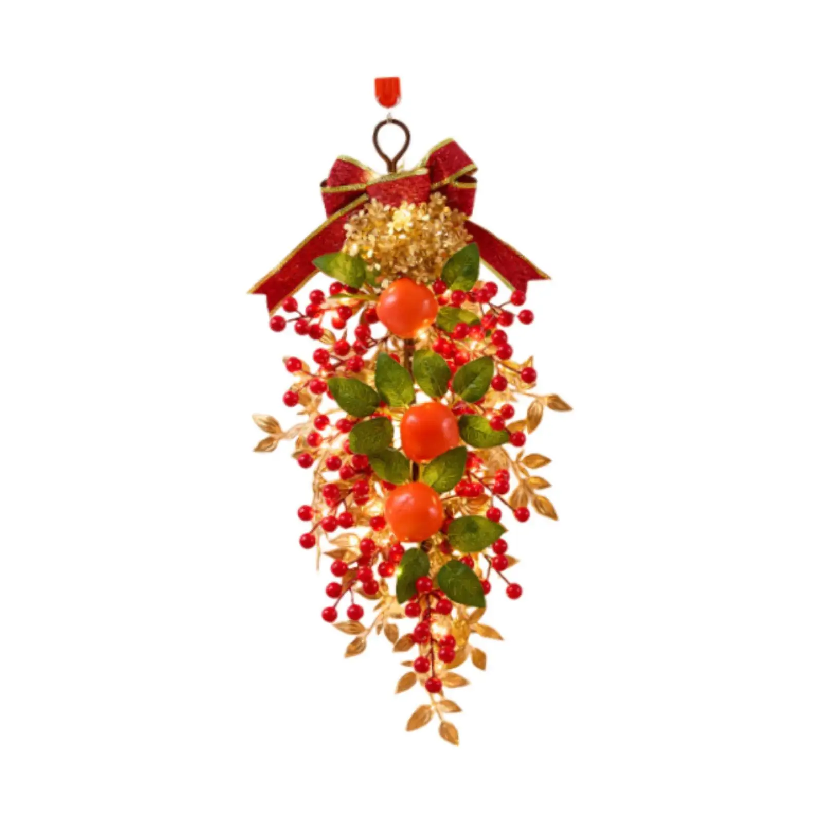 Chinese New Year Wreath PVC Red Floral Door Decoration Artificial Garland with Led Lights for Home Entryway