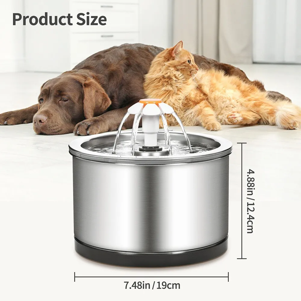 Fuente para mascotas de acero inoxidable de 2,5 L, dispensador automático de agua para perros y gatos con filtro, ultrasilencioso y fácil de limpiar, fomenta la hidratación