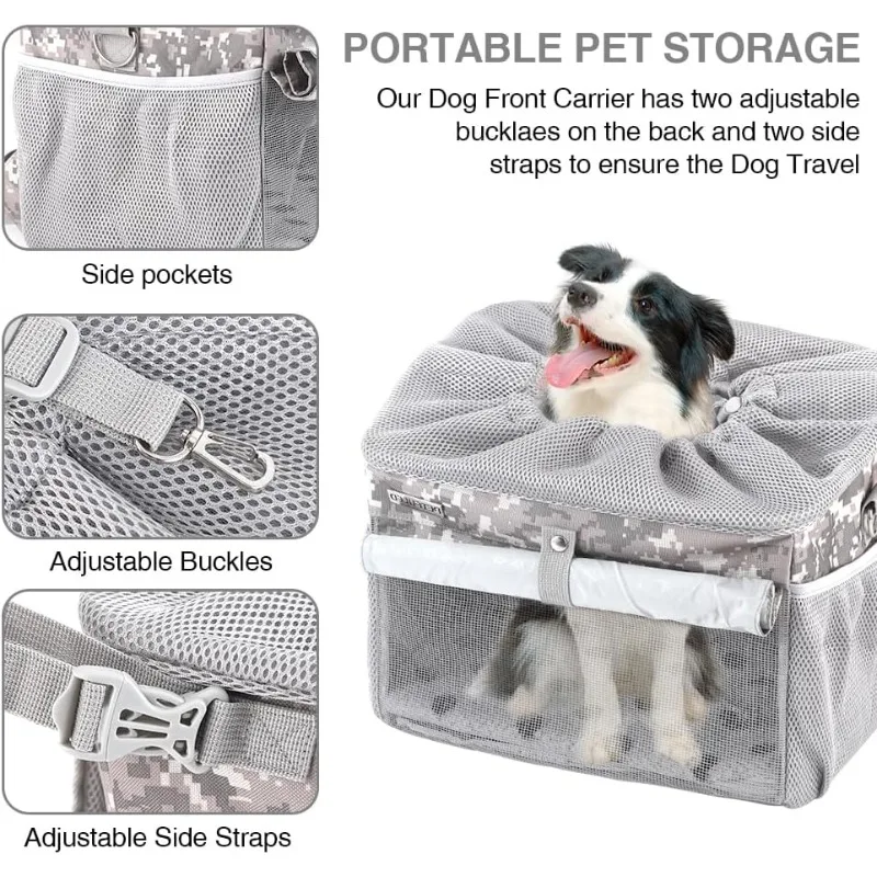 Cesta para bicicleta para perros, portabicicletas para mascotas, asiento de coche para perros con cuerda de seguridad, correa de hombro ajustable, bolsa portátil transpirable para perros y gatos - imagen 4