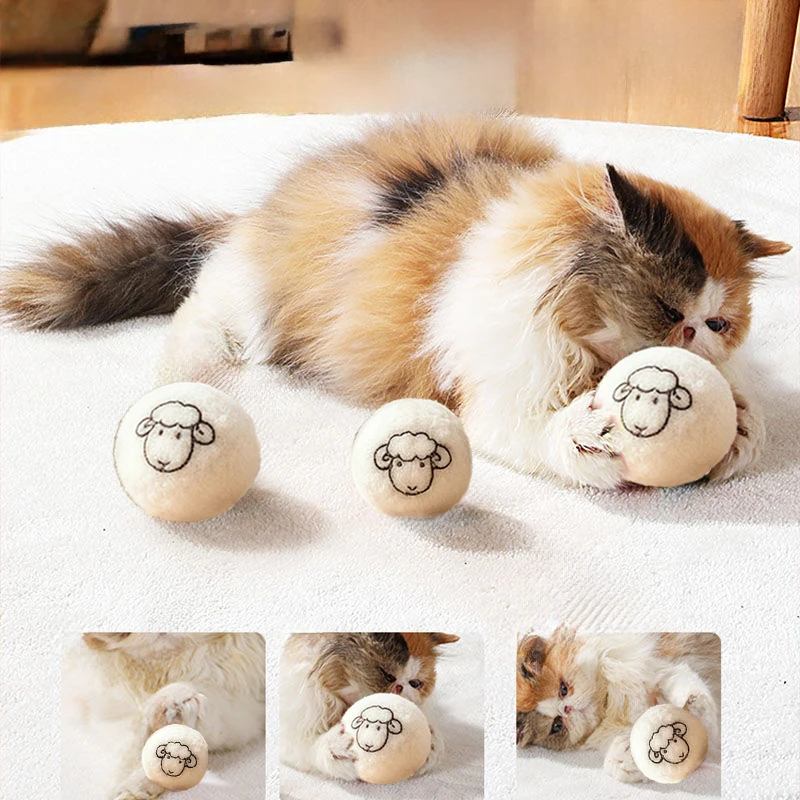 Juguetes de pelota de lana para gatos, juego silencioso, pelota de fieltro para gatos, juguete de ejercicio para gatitos, divertido juguete interactivo para gatitos