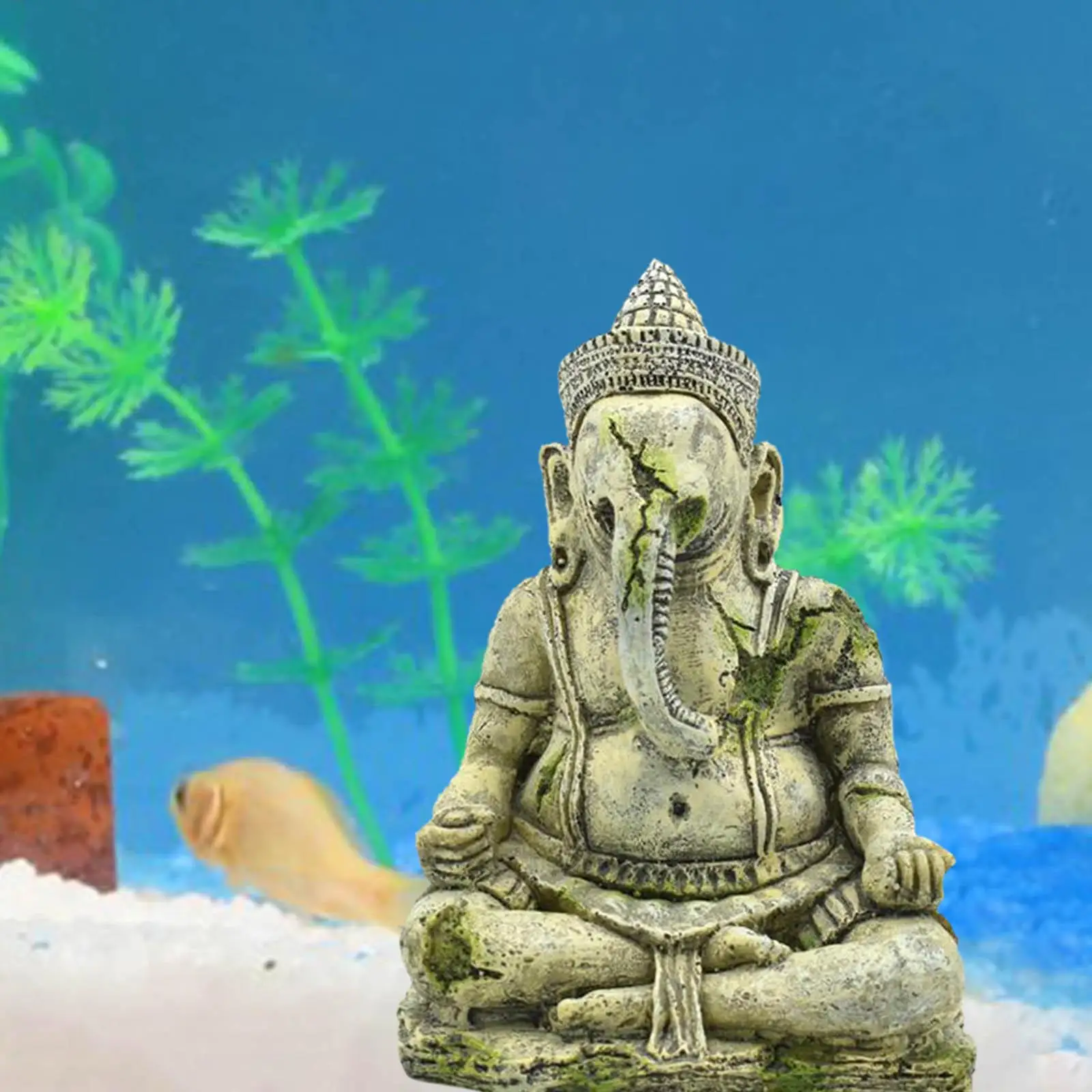 Decoración de acuario de resina de estilo antiguo, pecera, elefante, Buddah, Ganesha, estatua, manualidades, cueva escondida - imagen 5