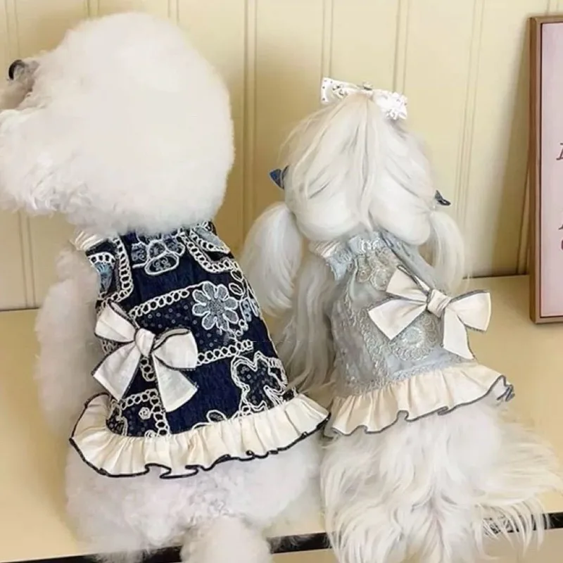 Vestido de lujo para mascotas para cachorros pequeños, ropa de verano para cachorros, falda con lazo de encaje para perros, camiseta de princesa para perros, disfraz para perros y niñas, chaleco para Chihuahua - imagen 2