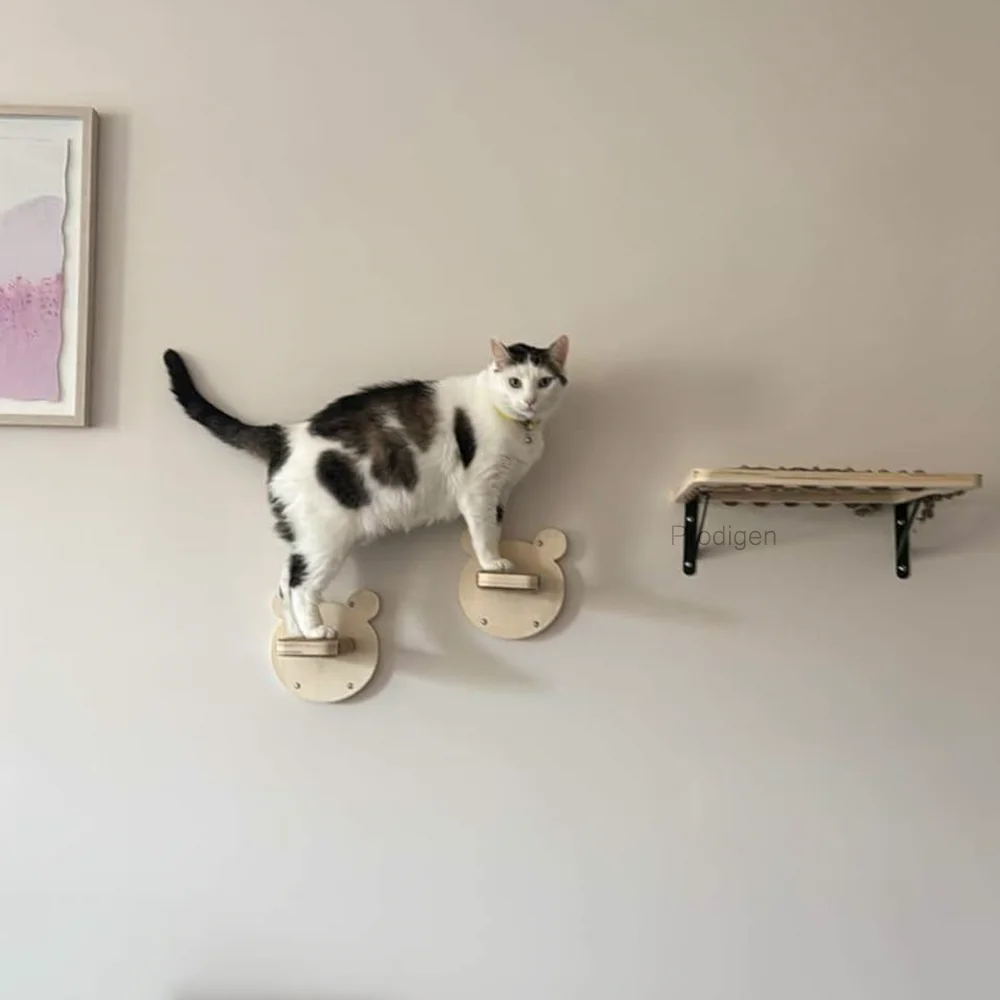 Árbol para gatos, marco de escalada de madera montado en la pared, casa para gatos, puente para gatos, poste rascador y escalera, parque infantil de pared para descanso de juegos para gatitos - imagen 2