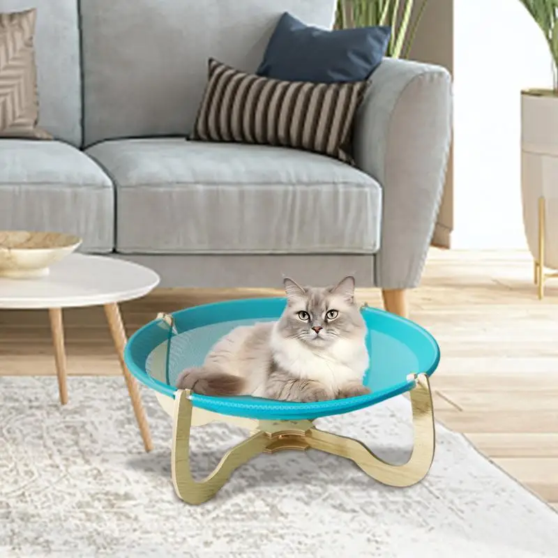 Hamaca de malla transpirable para perro, cama elevada con diseño de bolsillo profundo, Base de madera estable independiente, suministros para mascotas - imagen 4