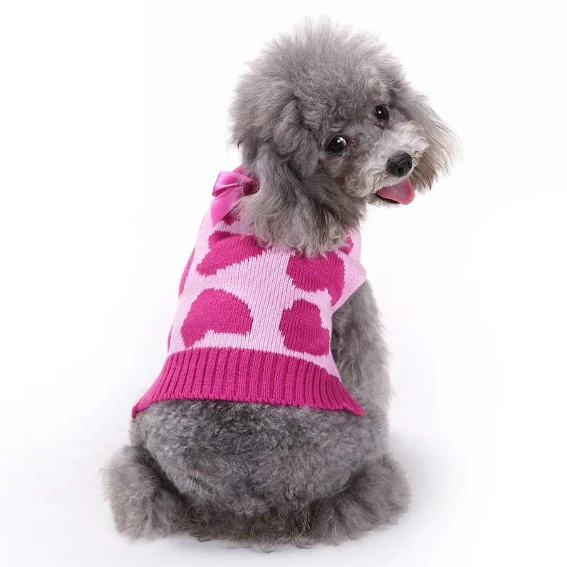 Suéter de amor para perros, Otoño Invierno, suéter navideño para mascotas, rosa, lazo de amor rojo, ropa para gatos y perros, camisa de fondo cálida para mascotas, suministros para mascotas - imagen 2