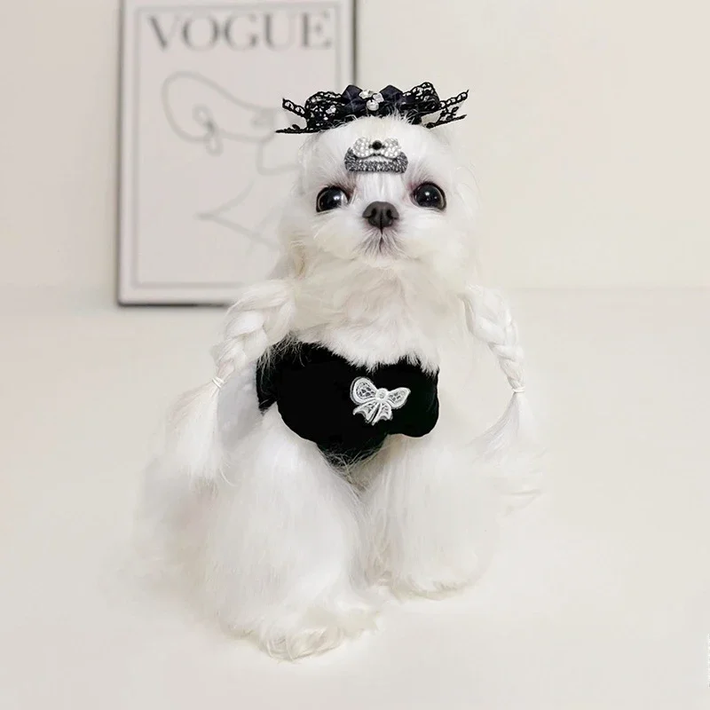 Falda mullida de encaje para mascotas, ropa con lazo para primavera y otoño, falda de encaje sin mangas con Base de princesa, ropa para perros pequeños y cachorros - imagen 2