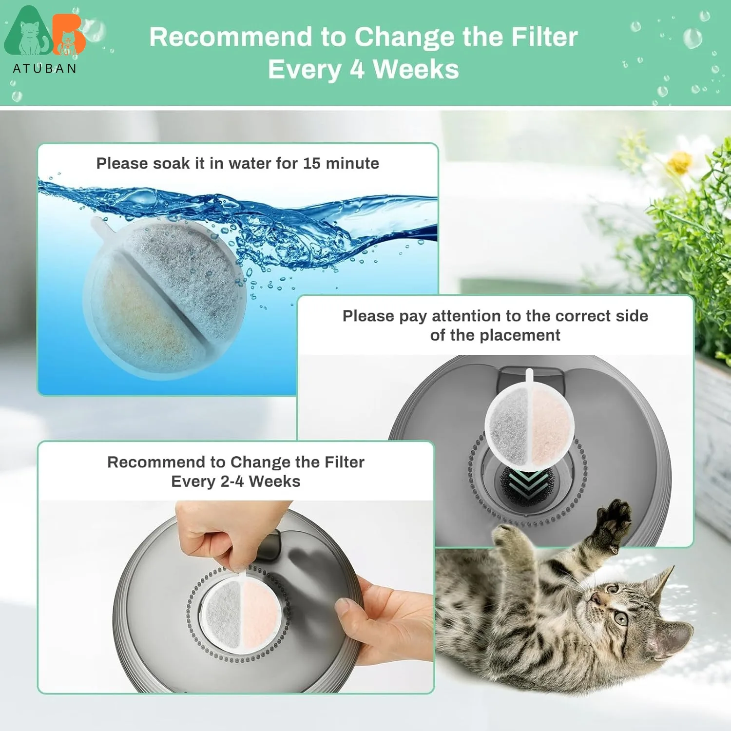 ATUBAN filtros y esponjas de repuesto bebedero agua gatos Lite Premium - imagen 5