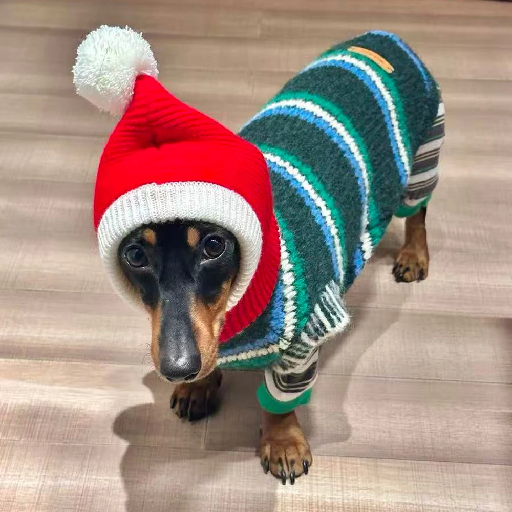 Abrigo de punto hecho a mano de Navidad para perros Wiener, ropa de descanso de otoño para perro salchicha, suéter británico clásico de invierno, chaleco para vacaciones - imagen 4