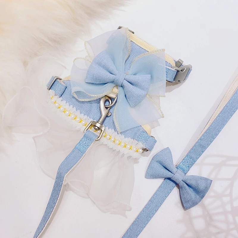 Dog Cat Harness Leash Set Adjustable Lace Bowknot Pet Harnesses Cute Puppy Dog Princess Dress Skirt Walking Lead Chihuahua York - imagen 2