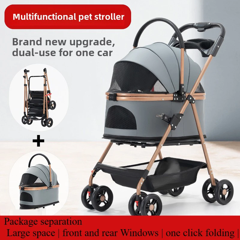 Cochecito para mascotas, cochecito de transporte para perros y gatos, bolsa de separación, carrito plegable ligero para perros pequeños, productos de viaje para mascotas, accesorios