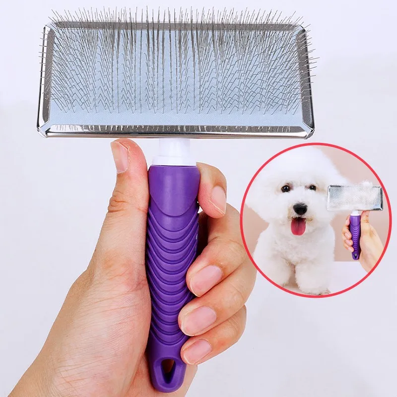 Peine para perros, cepillo de masaje para perros, peine para gatos de dientes largos, removedor de pelo para mascotas, cepillo de cuidado para perros, peines de acero inoxidable para Limpieza del cabello de perros