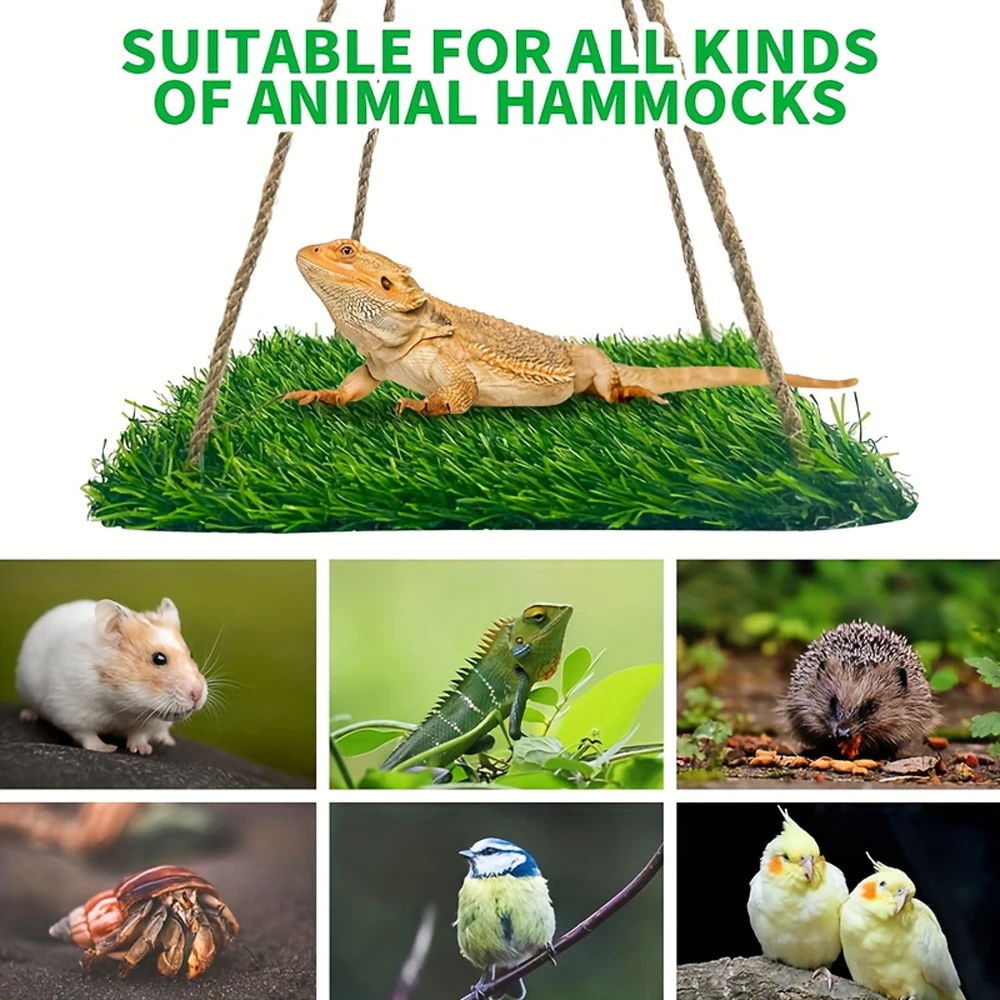 Hamaca de césped Artificial redonda/cuadrada, cama, columpio para pájaros, juguete colgante para morder para animales pequeños, ardilla, jaula para hámster, juguetes para escalar, 1 ud. - imagen 2