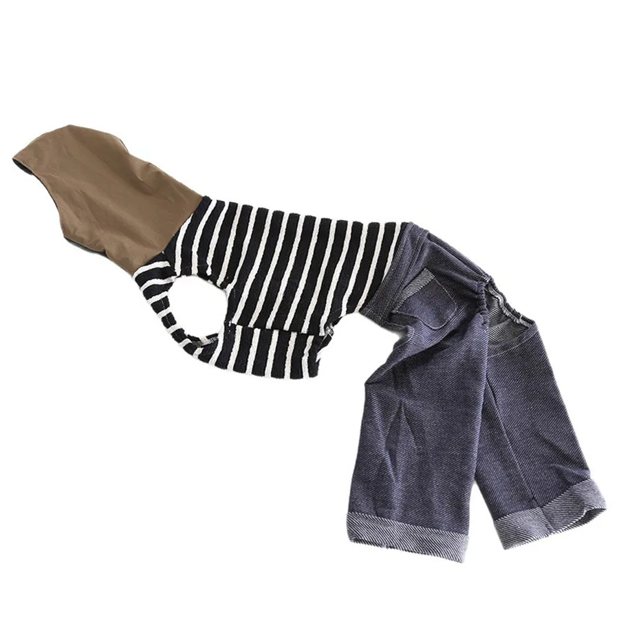 Pantalones portadores de mezclilla finos azules ajustables para perros Whippet, abrigo con mangas a rayas de 4 patas para galgo italiano Wellingtonian - imagen 5