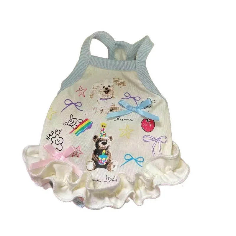 Ins-ropa bonita con lazo para perro, vestido de retazos, chaleco de princesa para perro, falda acampanada elástica de Yorkshire, vestido camisola para perro pequeño - imagen 5