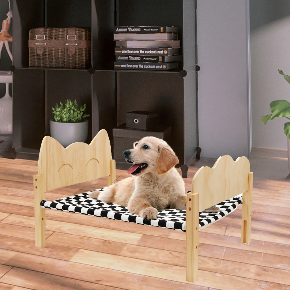 Hamaca de madera con estera para mascotas, cama elevada para dormir y descansar, muebles para gatos, fácil de montar - imagen 2