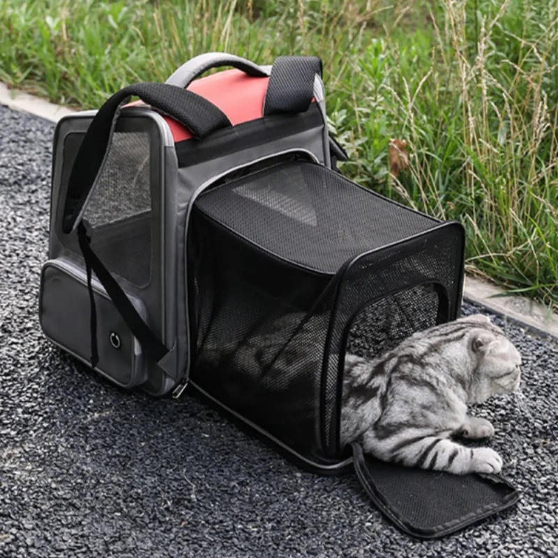 Mochila transportadora de gatos escalable para mascotas, bolso de hombro transpirable para viajes al aire libre para perros pequeños, suministros de transporte portátiles para cachorros y gatitos - imagen 5