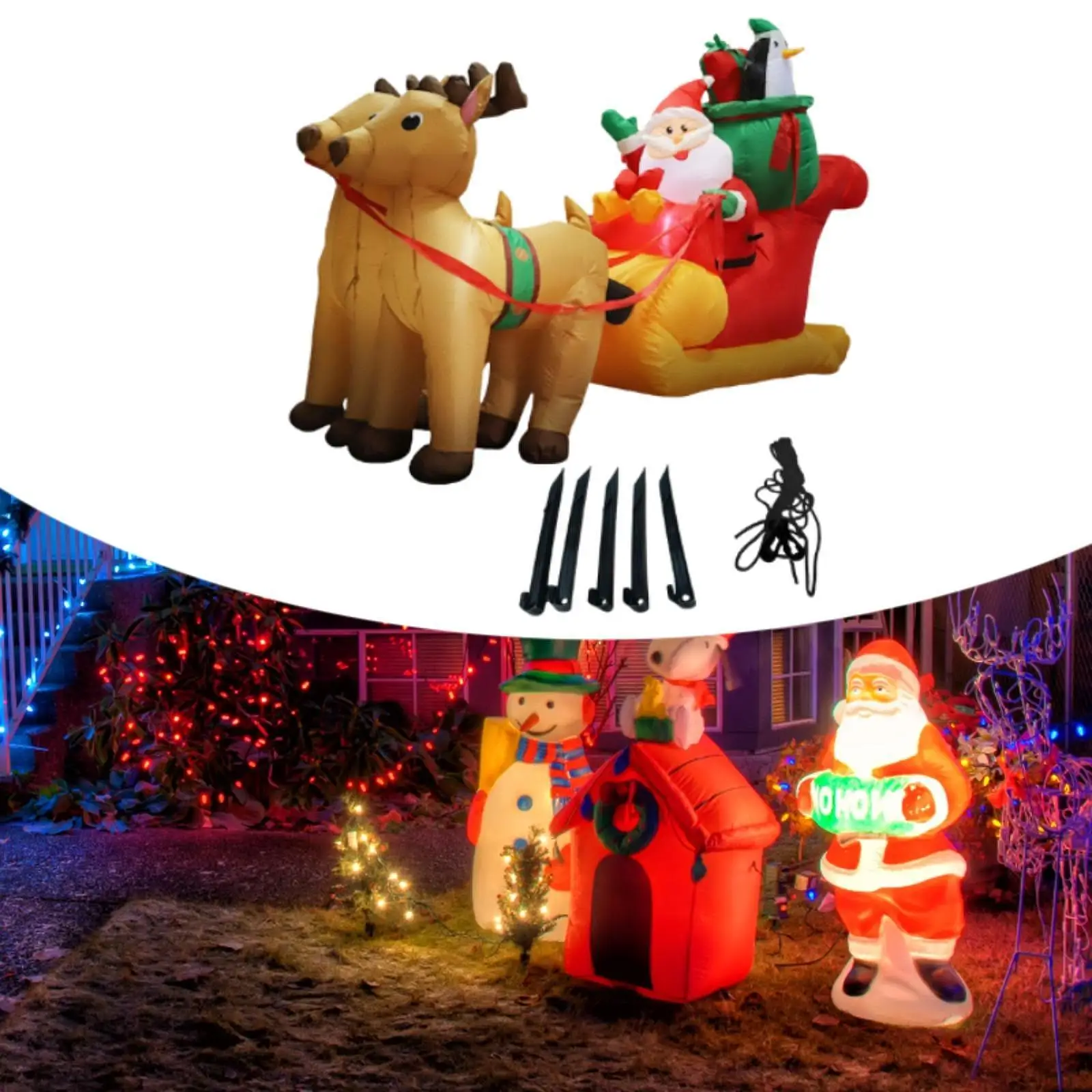 Trineo inflable de Navidad con forma de reno y Papá Noel, juguete inflable, luces LED, decoración de patio de Navidad, decoración al aire libre para jardín e invierno - imagen 5