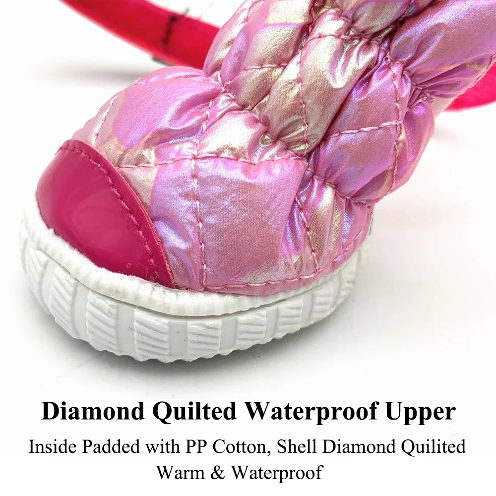 Botas de nieve para perros, impermeables, forro polar grueso, 4 Uds., zapatos de invierno para perros pequeños, suela de goma suave, botines antideslizantes para mascotas - imagen 3