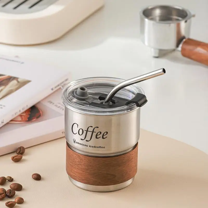 Vaso de café con tapa, taza de acero inoxidable de 300ml para café, bebidas calientes y frías, vasos de ahorro de espacio para té y cacao - imagen 3