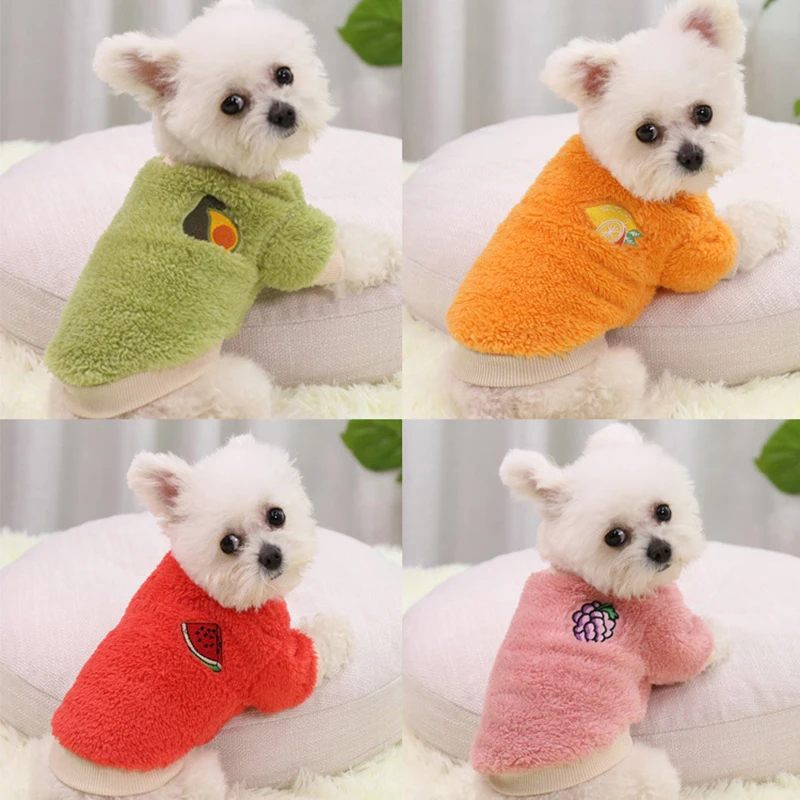 Chaleco con bordado de frutas para perro, ropa cálida de felpa para perros pequeños, abrigo para cachorros y gatos, Yorkies, Chihuahua, Shih, Tzu, Pug, trajes de invierno - imagen 2