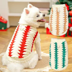 Abrigo de Navidad para mascotas, chaleco de felpa a rayas para otoño e invierno, bonito chaleco de peluche para gatos, ropa para cachorros, ropa para perros pequeños