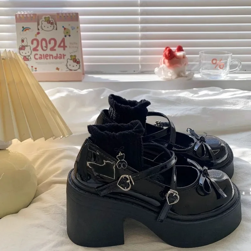 Zapatos de tacón grueso con punta redonda para mujer, zapatos Mary Jane con plataforma, zapatos de vestir para estudiantes, zapatos de tacón Lolita para mujer - imagen 2